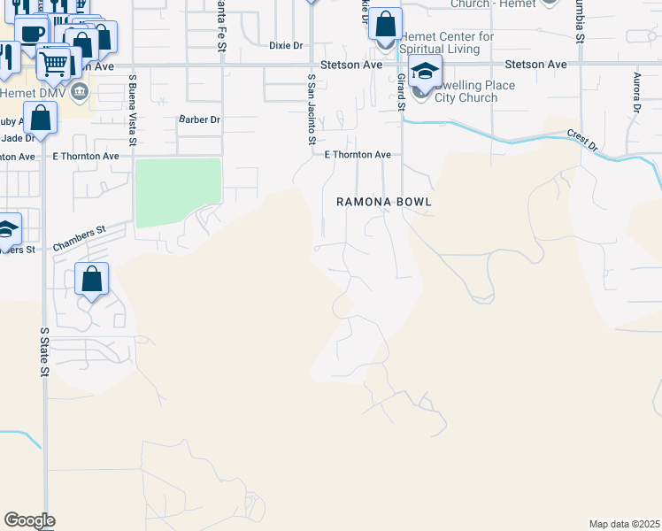 map of restaurants, bars, coffee shops, grocery stores, and more near 27531 Pachea Trail in Hemet