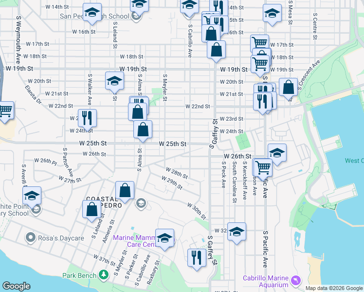 map of restaurants, bars, coffee shops, grocery stores, and more near 831 West 25th Street in Los Angeles