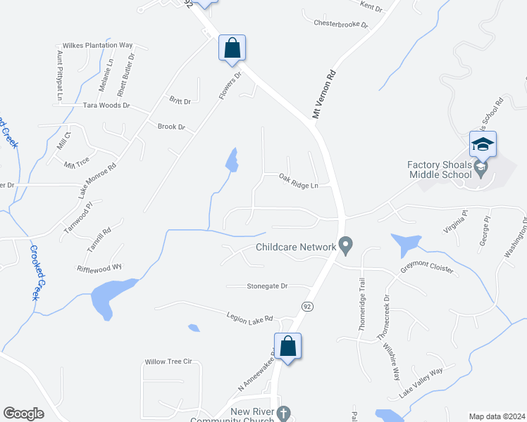 map of restaurants, bars, coffee shops, grocery stores, and more near 2677 Del Ridge Drive in Douglasville