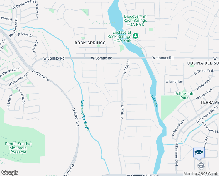map of restaurants, bars, coffee shops, grocery stores, and more near 7845-7991 West Jomax Road in Peoria