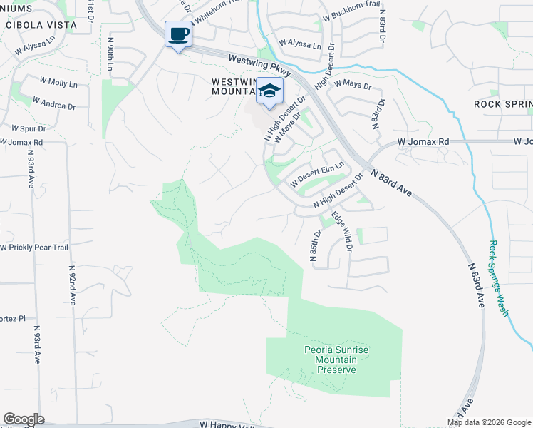 map of restaurants, bars, coffee shops, grocery stores, and more near 8622 West Briles Road in Peoria