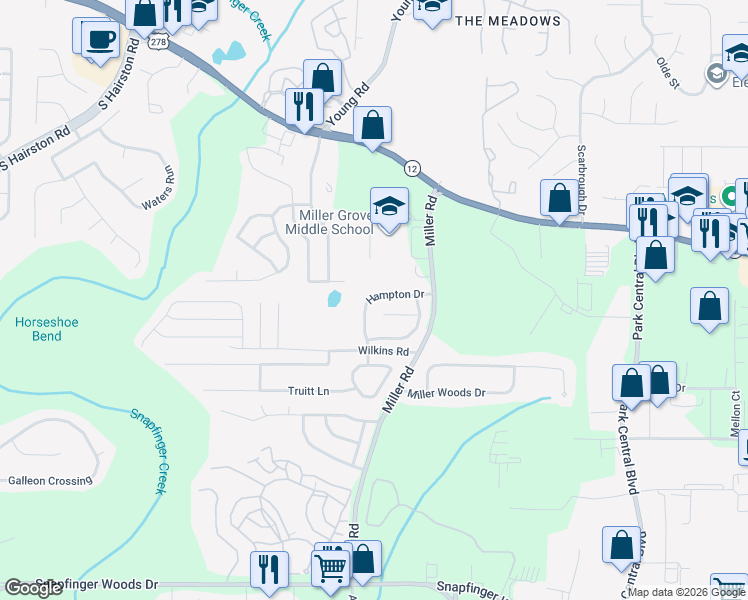 map of restaurants, bars, coffee shops, grocery stores, and more near 2284 Hampton Drive in Decatur
