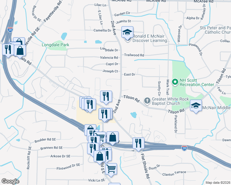 map of restaurants, bars, coffee shops, grocery stores, and more near 1980 Preston Park Place in Decatur