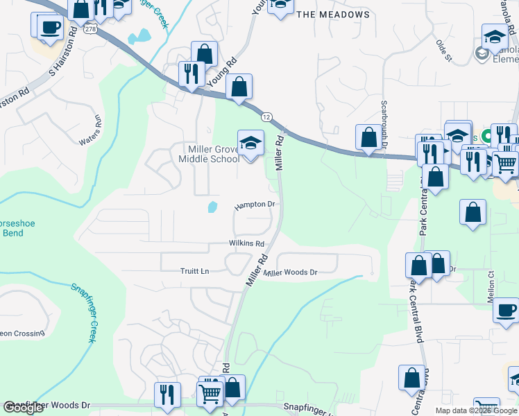 map of restaurants, bars, coffee shops, grocery stores, and more near 2250 Hampton Drive in Decatur