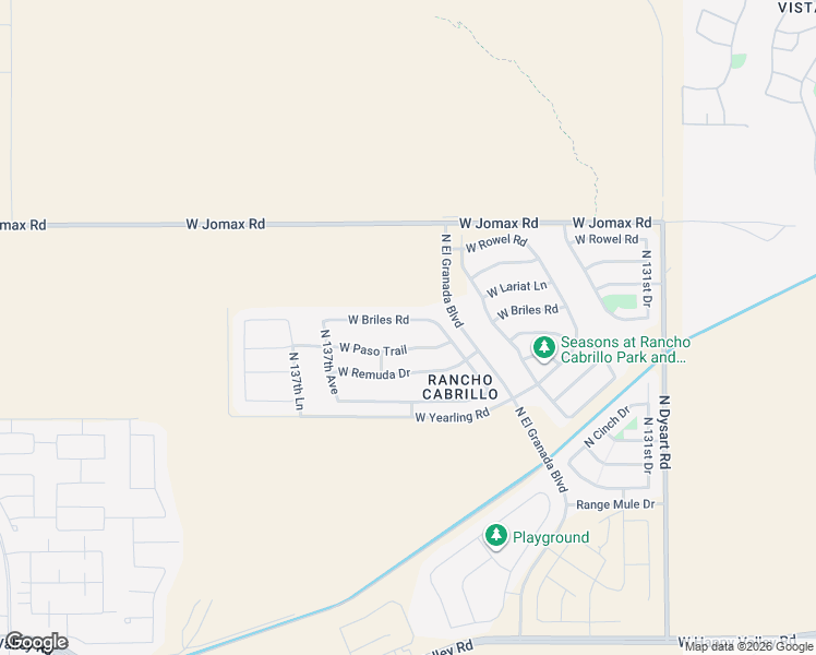 map of restaurants, bars, coffee shops, grocery stores, and more near 13541 West Briles Road in Peoria