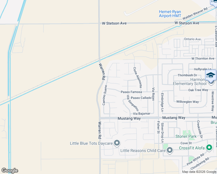 map of restaurants, bars, coffee shops, grocery stores, and more near 5658 Paseo Famosa in Hemet