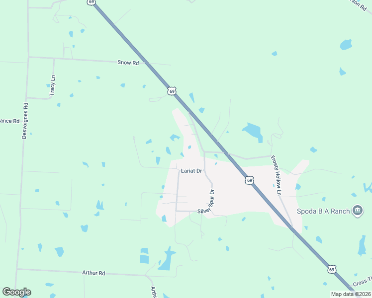 map of restaurants, bars, coffee shops, grocery stores, and more near 223 Chaparral Estates Drive in Denison