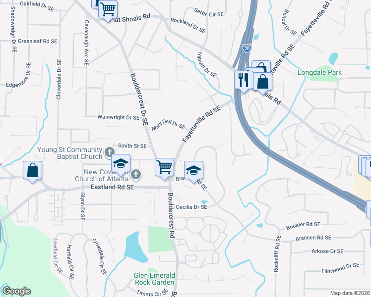 map of restaurants, bars, coffee shops, grocery stores, and more near 1196 Fayetteville Road Southeast in Atlanta