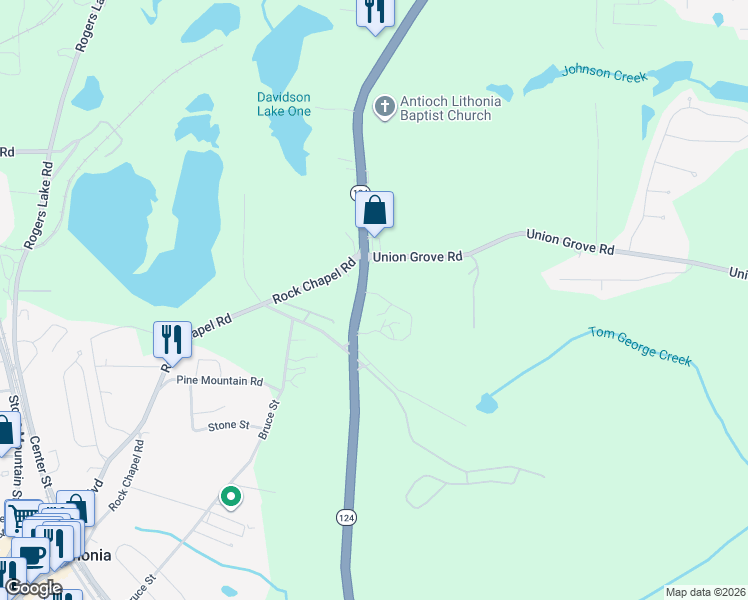 map of restaurants, bars, coffee shops, grocery stores, and more near 2227 Jacksonville Road in Lithonia