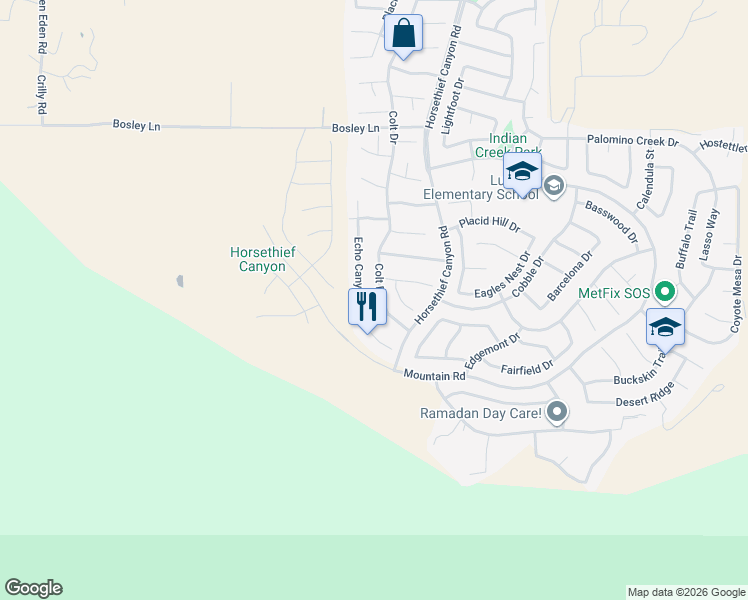 map of restaurants, bars, coffee shops, grocery stores, and more near 27383 Colt Drive in Corona