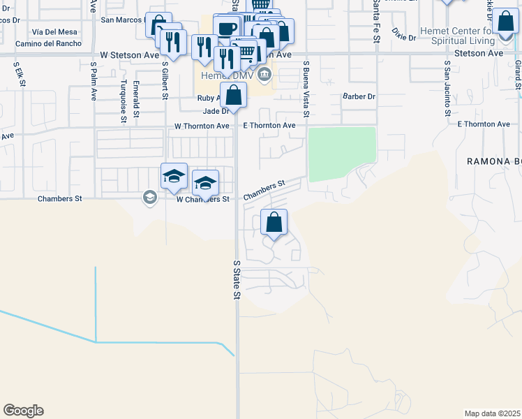 map of restaurants, bars, coffee shops, grocery stores, and more near 1536 South State Street in Hemet