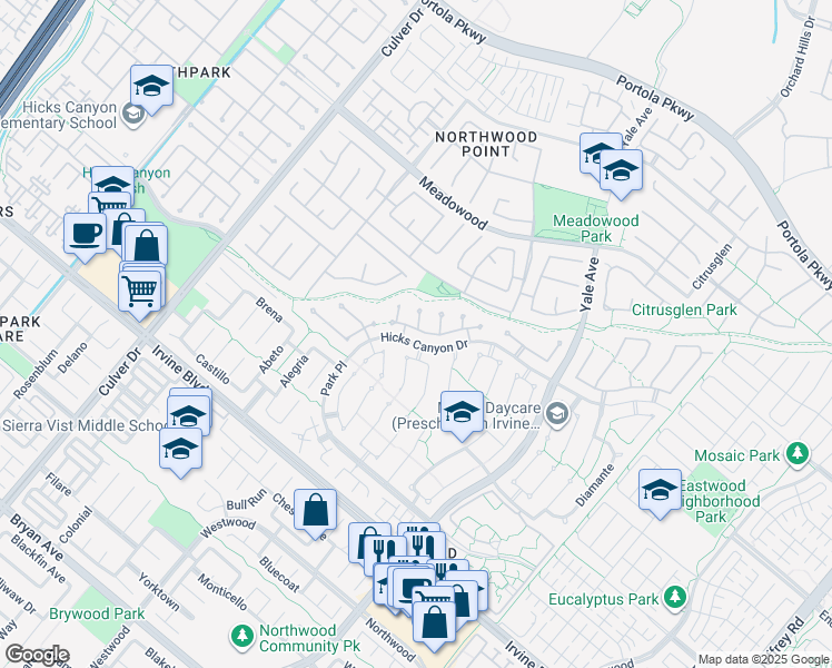 map of restaurants, bars, coffee shops, grocery stores, and more near 31 Hermosa in Irvine