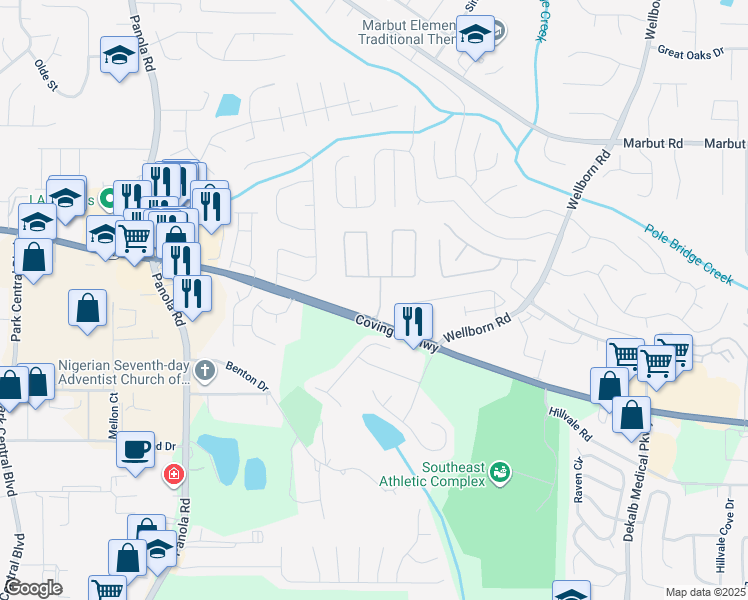 map of restaurants, bars, coffee shops, grocery stores, and more near 2299 Strathmoor Manor Drive in Lithonia