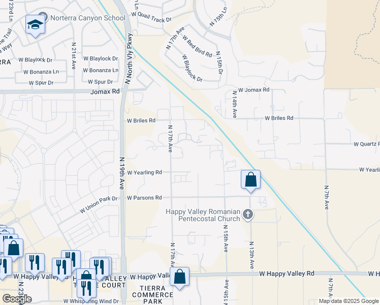 map of restaurants, bars, coffee shops, grocery stores, and more near 1615 West Quartz Road in Phoenix