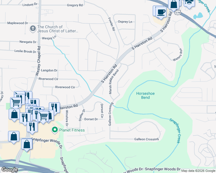 map of restaurants, bars, coffee shops, grocery stores, and more near 2465 Marsh Rabbit Bend in Decatur