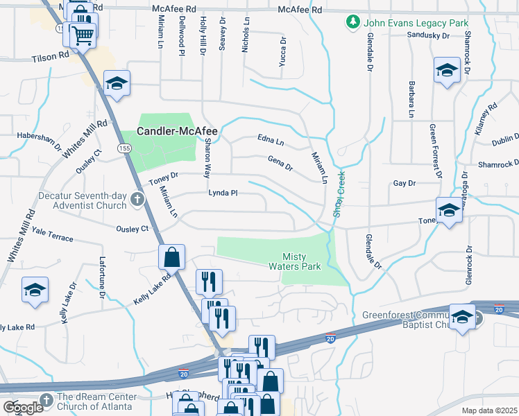 map of restaurants, bars, coffee shops, grocery stores, and more near 2932 Valley Ridge Drive in Decatur