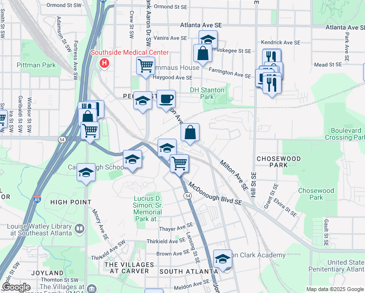 map of restaurants, bars, coffee shops, grocery stores, and more near 125 Milton Ave SE in Atlanta
