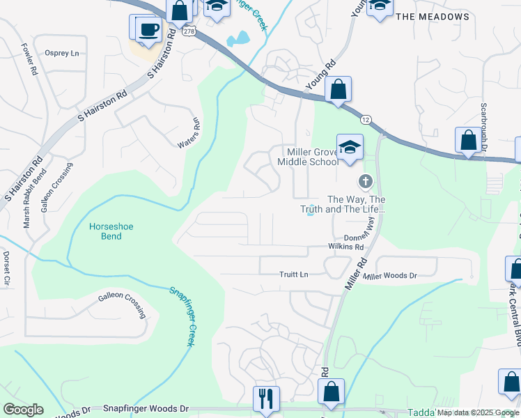 map of restaurants, bars, coffee shops, grocery stores, and more near 2290 Wilkins Cove in Decatur