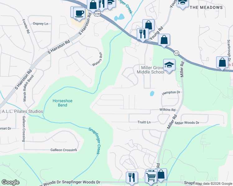 map of restaurants, bars, coffee shops, grocery stores, and more near 2276 Ramblewood Circle in Decatur