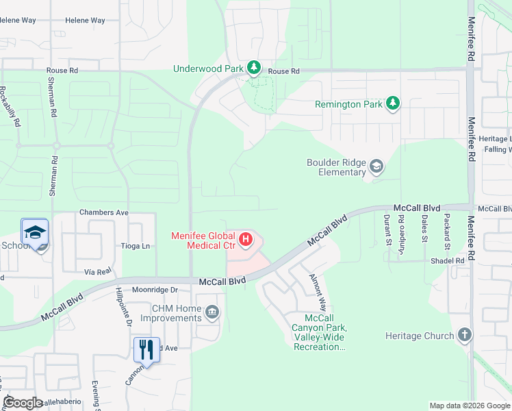 map of restaurants, bars, coffee shops, grocery stores, and more near 28264 Chambers Avenue in Menifee