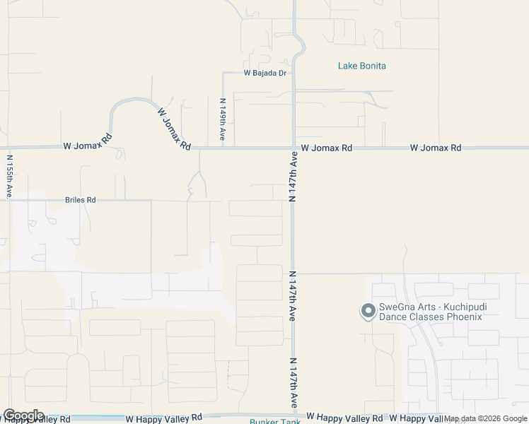 map of restaurants, bars, coffee shops, grocery stores, and more near 26241 North 147th Avenue in Surprise