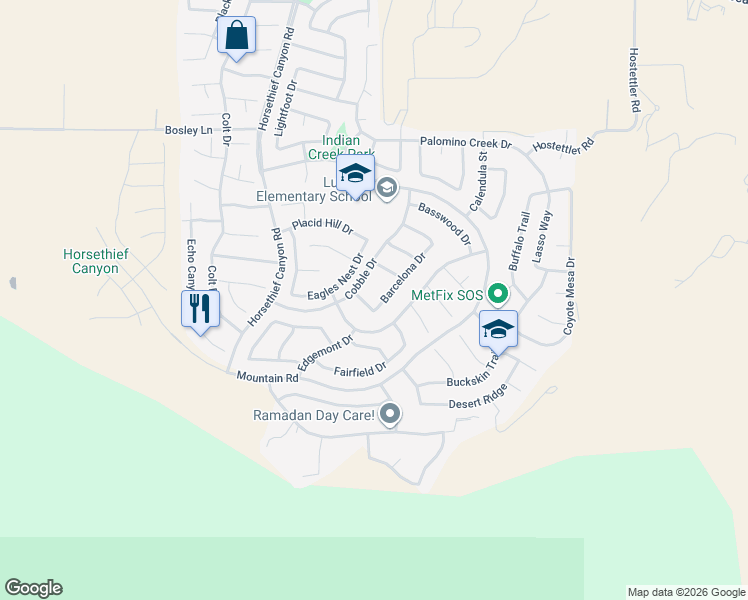 map of restaurants, bars, coffee shops, grocery stores, and more near 27434 Barcelona Drive in Corona