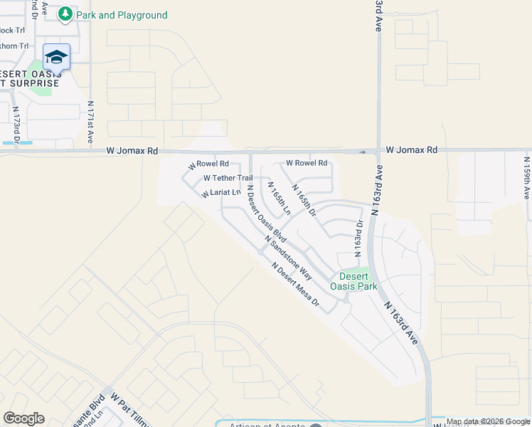 map of restaurants, bars, coffee shops, grocery stores, and more near 26162 North 166th Avenue in Surprise