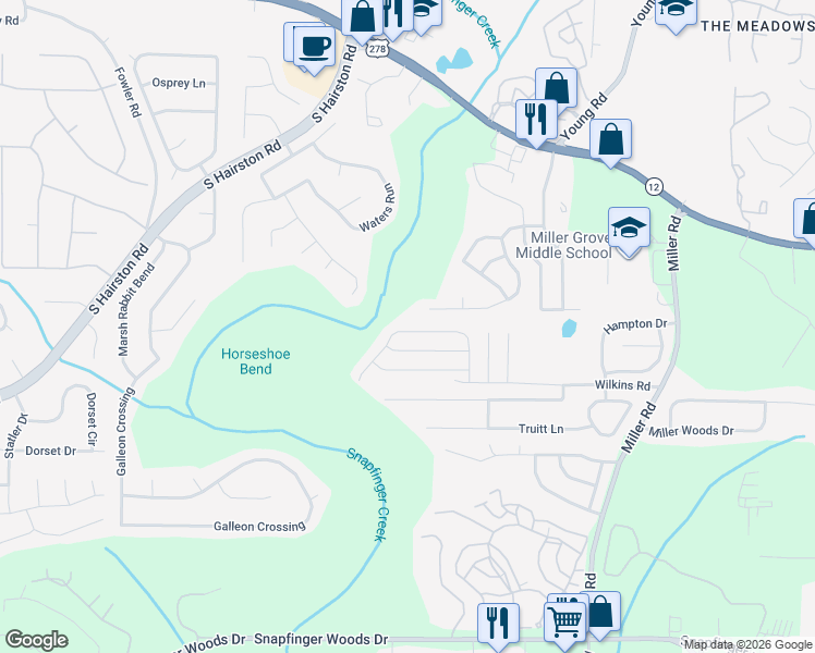 map of restaurants, bars, coffee shops, grocery stores, and more near 2236 Ramblewood Circle in Decatur