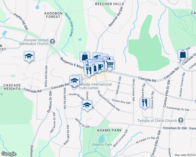 map of restaurants, bars, coffee shops, grocery stores, and more near 2311 Boulevard Granada Southwest in Atlanta