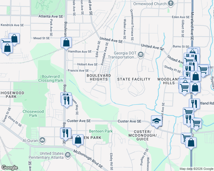 map of restaurants, bars, coffee shops, grocery stores, and more near 858 Teton Avenue Southeast in Atlanta