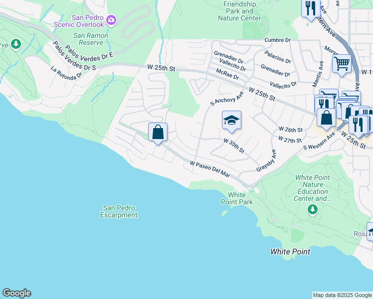 map of restaurants, bars, coffee shops, grocery stores, and more near 2221 West 37th Street in Los Angeles