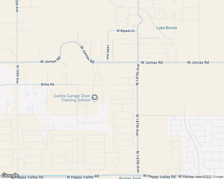 map of restaurants, bars, coffee shops, grocery stores, and more near 14900 West Briles Road in Surprise