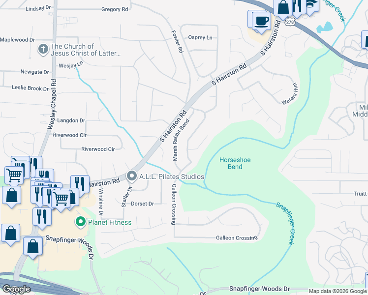 map of restaurants, bars, coffee shops, grocery stores, and more near 4663 Galleon Crossing in Decatur