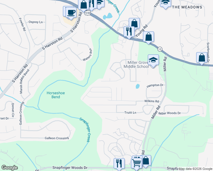 map of restaurants, bars, coffee shops, grocery stores, and more near 2276 Ramblewood Circle in Decatur