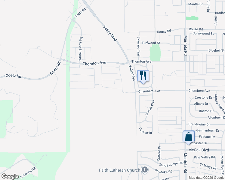 map of restaurants, bars, coffee shops, grocery stores, and more near 27281 Ametrine Street in Menifee