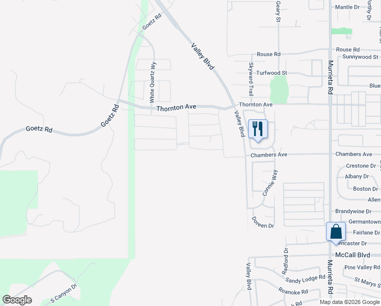 map of restaurants, bars, coffee shops, grocery stores, and more near Chambers Avenue in Menifee