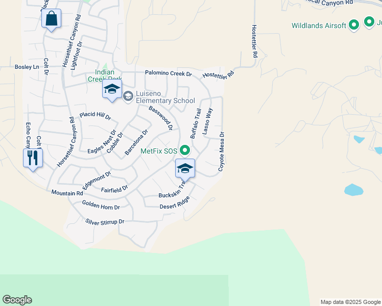 map of restaurants, bars, coffee shops, grocery stores, and more near 27424 Pacos Ridge in Corona