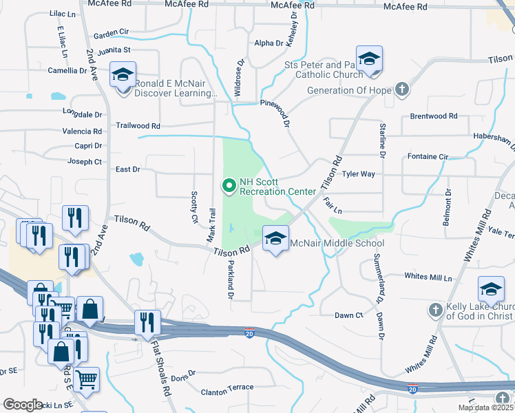 map of restaurants, bars, coffee shops, grocery stores, and more near 2315 Tilson Circle in Decatur