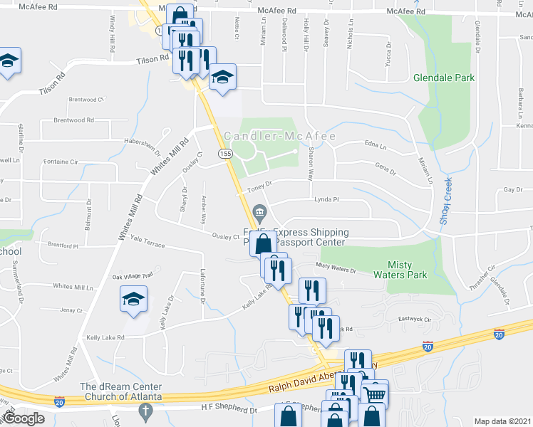 map of restaurants, bars, coffee shops, grocery stores, and more near 2784 Miriam Lane in Decatur
