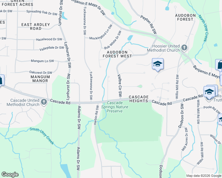 map of restaurants, bars, coffee shops, grocery stores, and more near 1244 North Shore Drive Southwest in Atlanta
