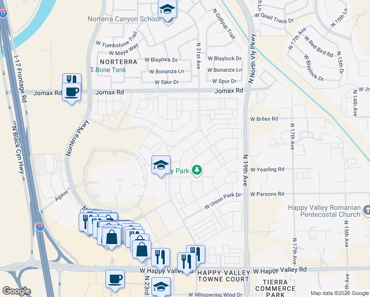 map of restaurants, bars, coffee shops, grocery stores, and more near 25828 North 20th Drive in Phoenix