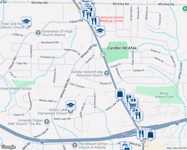 map of restaurants, bars, coffee shops, grocery stores, and more near 2311 Amber Way in Decatur