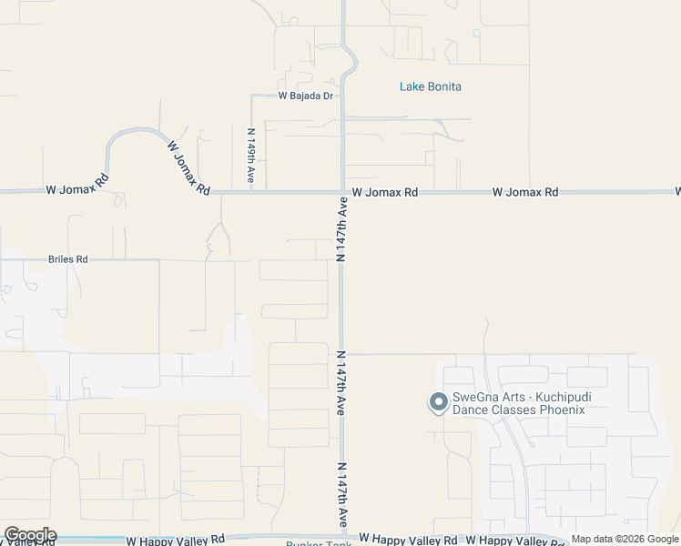 map of restaurants, bars, coffee shops, grocery stores, and more near 26241 North 147th Avenue in Surprise