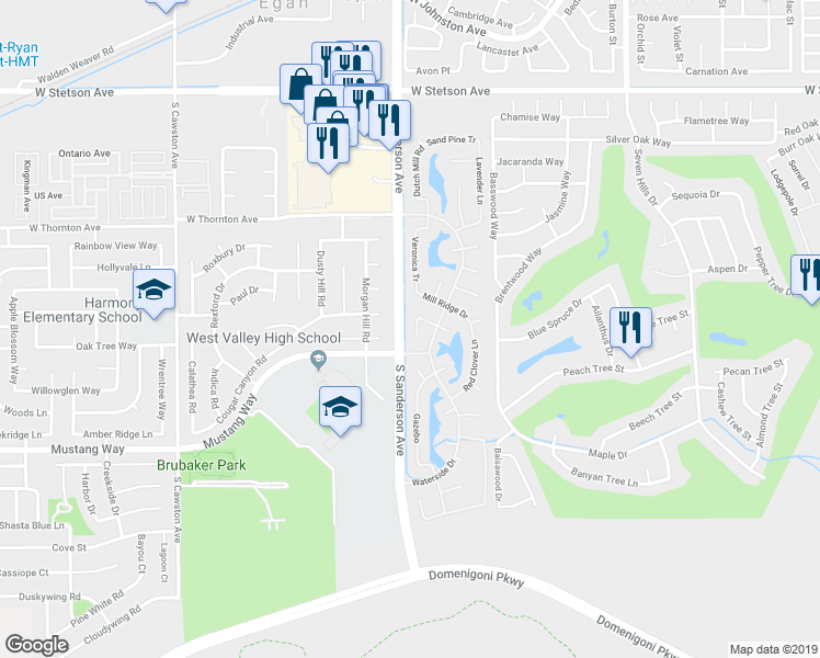 map of restaurants, bars, coffee shops, grocery stores, and more near 1512 Sweet Basil Circle in Hemet