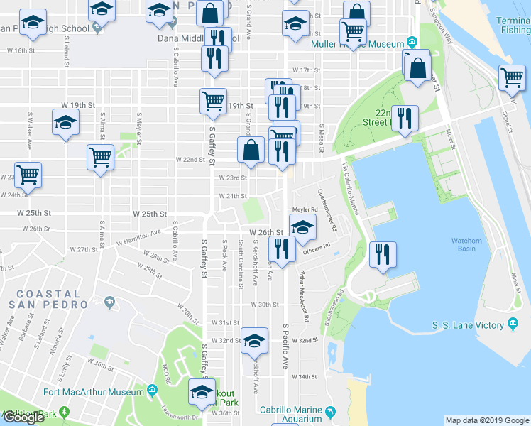 map of restaurants, bars, coffee shops, grocery stores, and more near 514 West 26th Street in Los Angeles