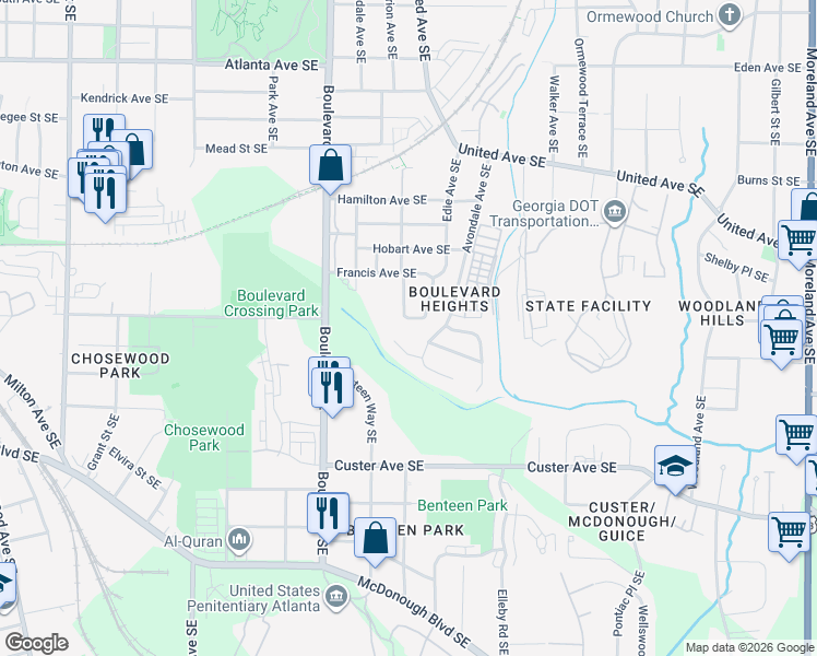 map of restaurants, bars, coffee shops, grocery stores, and more near 1227 Avondale Avenue Southeast in Atlanta