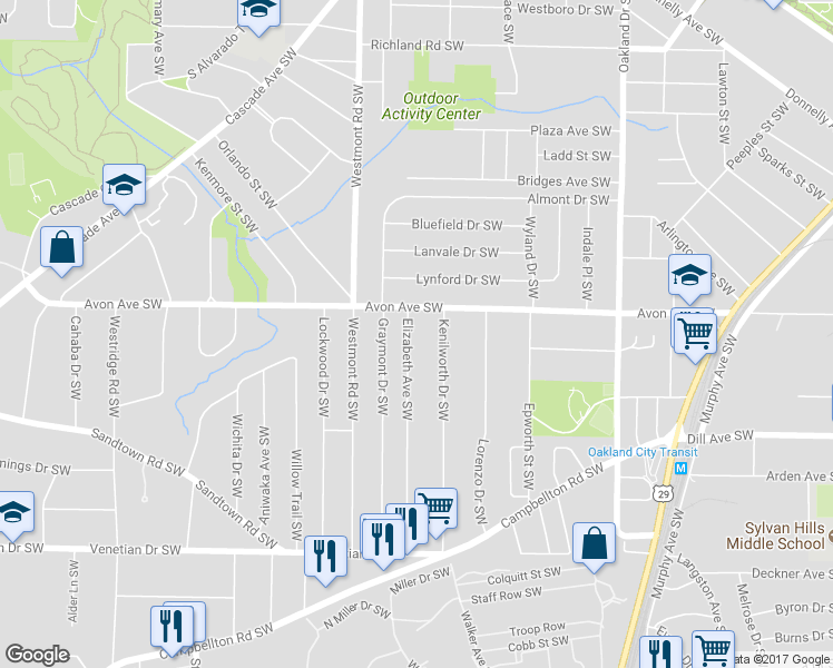 map of restaurants, bars, coffee shops, grocery stores, and more near 1228 Elizabeth Avenue Southwest in Atlanta