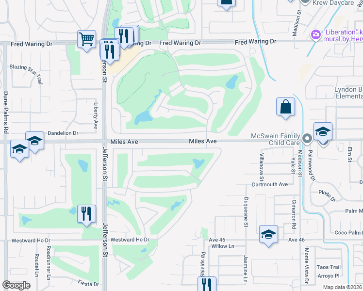 map of restaurants, bars, coffee shops, grocery stores, and more near 80392 Jasper Park Avenue in Indio
