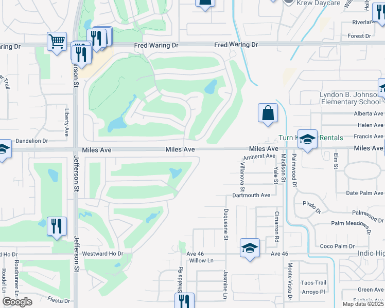 map of restaurants, bars, coffee shops, grocery stores, and more near 80564 Jasper Park Avenue in Indio
