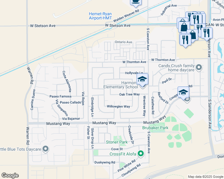 map of restaurants, bars, coffee shops, grocery stores, and more near 1510 Barry Wood Lane in Hemet